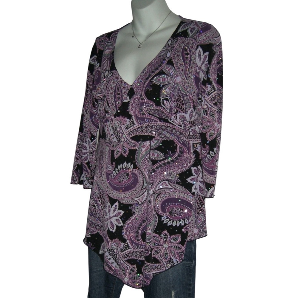 Vintage 90's Blouse Purple Glitter Whimsigoth Goth Fairycore Witchy y2k Boho alt - Picture 3 of 10